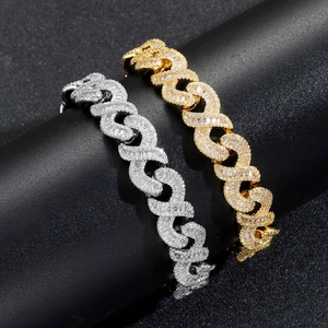 Bracelet cubain infini 12mm doré et argenté avec zircons cubiques sertis style Hip Hop