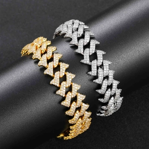 18mm Hip-Hop-Panzerarmband mit Dornen und Zirkonia-Steinen in Gold- und Silberoptik