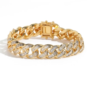 Bracciale cubano da uomo 13mm in oro con zirconi a taglio baguette in stile hip hop