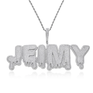 Collana hip hop personalizzata con lettere effetto goccia d'argento e catena a corda