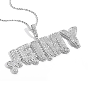 Collana con pendente lettere JERMY personalizzate stile drip argentato con zirconi
