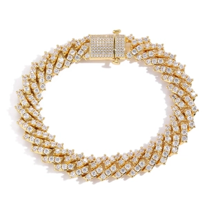 Bracelet cubain Miami doré 12mm pour homme avec zircone pavé et fermoir de sécurité