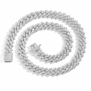 Luxueux Collier Homme Maille Gourmette Hip Hop Cuivre Micro-Incrusté Zircone Plaqué Or Argent Bijoux Glacés Pour Fête