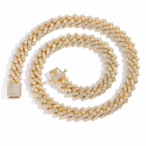 Collier cubain 12mm pour homme en or hip hop avec des pierres de zircone étincelantes