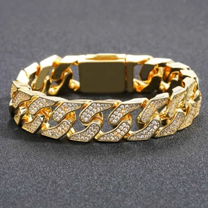 Herren Hip Hop 16mm Panzerkette Armband Voll Zirkonia Eingelegt Kupfer Echt Vergoldet Geometrische Mode Schmuck Geschenk