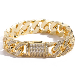 16mm vergoldetes Hip-Hop-Cuban-Gliederkette Armband mit eisigen Zirkonia Steinen