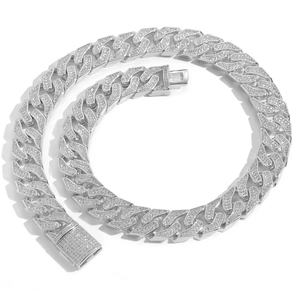Collana da uomo a catena cubana da 16mm in argento con zirconi micro pavé brillanti