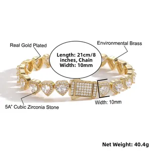 Dettaglio del bracciale a cuore da 10 mm con zirconi 5A+ e placcatura in oro vero
