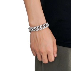 16mm Hip Hop Cuban Link Armband für Herren mit vollem Zirkonia-Besatz in Silber