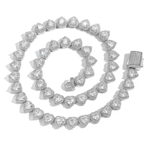 Collana tennis a cuore da 10mm in argento con zirconi bianchi per uomo e donna