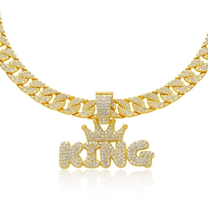 Hip hop gold KING crown pendant necklace with sparkling iced out cubic zirconia stones
