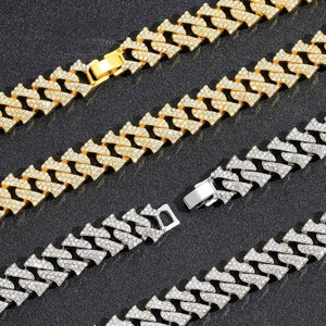 Hip-Hop-Kubanische-Gliederkette in Gold- und Silberschliff mit Pavee-Diamanten