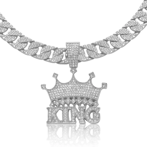 Pendente corona KING hip hop catena cubana con strass brillanti effetto ghiacciato