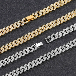 Hip hop 9mm Cuban link chain necklaces in gold and silver with shimmering iced out crystals