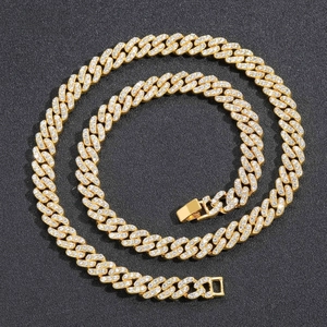Luxurious 9mm gold-plated Cuban link chain necklace with micro-pave white rhinestones