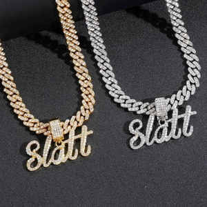 Chaîne cubaine hip hop avec pendentif Slatt glacé en or et argent pour hommes