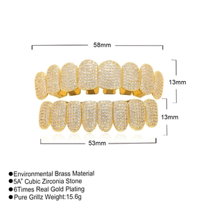 Detailed macro view showing the precise dimensions of hip hop gold micro pave grillz set