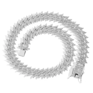 Κολιέ Cuban Link 17mm Hip Hop με διπλή σειρά στρας και σχέδιο με αγκάθια για άνδρες