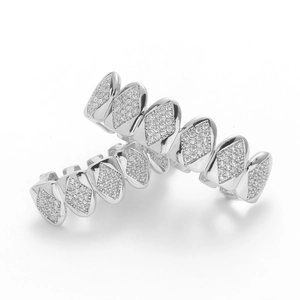 Hip-hop diamond grillz set with sparkling zircon stones in a silver diamond shape design