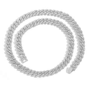 Icy silver 9mm single row cubic zirconia pavé cuban link necklace hip hop chain