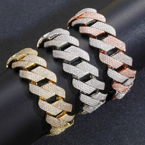 22mm Hip-Hop-Cuban-Armbänder in Gold, Silber und Roségold mit Reihen von Zirkonia