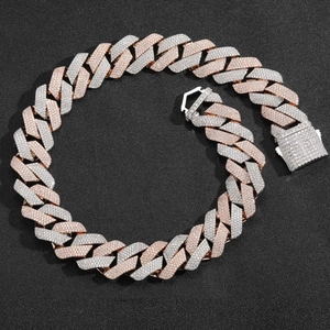Iced Out 22mm Miami Cuban Link Halskette in Silber und Roségold mit quadratischem Verschluss