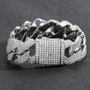 22mm Hip-Hop Iced Out Cuban Link Armband mit vier Reihen rhodinierten Zirkonia-Steinen