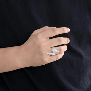 Hip hop style lightning ring with micro-paved cubic zirconia in silver-plated finish