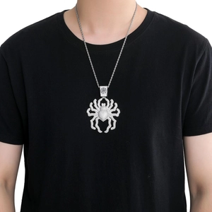 Oversized silver spider pendant necklace with zircon pavé setting on a thick twist chain