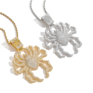 Hip hop oversized spider pendant necklace with zircon stones in gold and silver finish