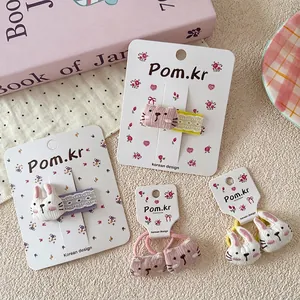 Zoete Cartoon Dier Kinderen Haaraccessoires Borduurwerk Stof Haarclips Konijn Kat Haarelastiekjes Voor Meisjes Haar Decoratie