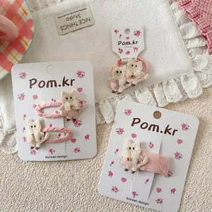 Set de pinzas para el cabello gato rosa con bordado de encaje y pedrería para niñas