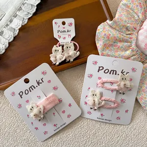 Set de pinzas para el pelo de gato rosa con bordado de encaje y lentejuelas en tarjetas