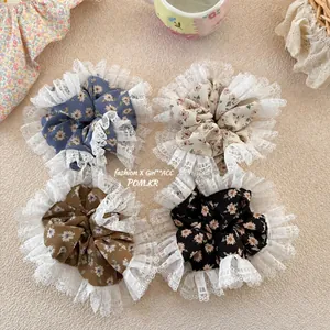 Sweet Floral Lace Fabric Scrunchies For Girls Korean Style Large Hair Ties Elegant Handmade Flower Pattern Hair Accessory