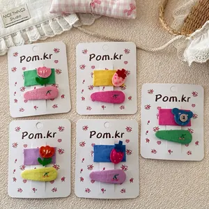 Collection Barrettes à Cheveux en Tissu Brodé pour Filles Fait Main Motifs Floraux Ours Tulipe Pinces à Cheveux Enfants