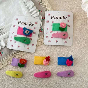 Barrettes à cheveux à fleurs pour filles avec motifs ours et tulipes en couleurs pastel