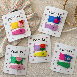 Lot de 5 paires de barrettes à cheveux à fleurs avec broderies fraise et cerise pour filles