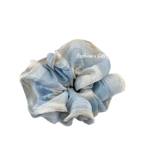 Blue and white floral gradient scrunchie for girls hair styling with soft texture