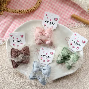 Chouchous pour Enfants avec Nœud en Maille Tissu Rayé Dentelle Supports Élastiques Accessoires de Cheveux pour Filles