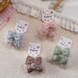 Lot de chouchous nœuds en tulle bleus, roses, marrons et verts pour les filles