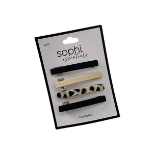 Lot de 4 barrettes à cheveux sans couture léopard et unies pour filles sur carte