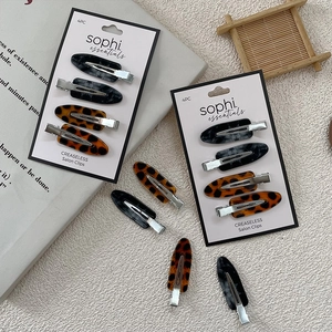 French Vintage Leopard Marble Pattern Creaseless Salon Hair Clips Fashion Plastic Duckbill Side Clips For Women Hair Styling