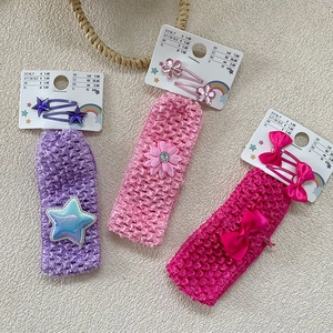 Set de bandeaux bébé avec nœuds et fleurs en violet et rose pour petites filles