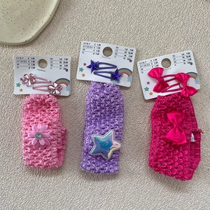 Ensemble bandeau bébé et barrettes à cheveux rose, violet et rouge rose