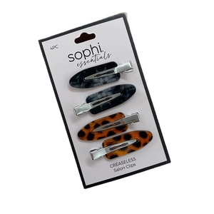 Set of four creaseless salon hair clips in leopard and marble patterns for women