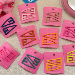 Lot de barrettes à cheveux triangulaires mates colorées pour filles sur carte rose