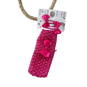 Ensemble bandeau et pinces à nœud rouge rose pour bébé en tricot doux et satin