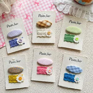 Lot de Barrettes à Cheveux en Tissu et Dentelle Motif Floral et Carreaux Nœud Fait Main Style Coréen pour Filles