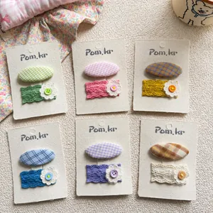 Lot de 6 paires de barrettes en tissu coloré pour filles avec dentelle et motifs floraux