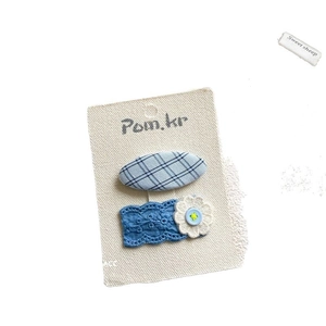 Ensemble de barrettes BB pour filles avec nœuds en tissu bleu et carreaux